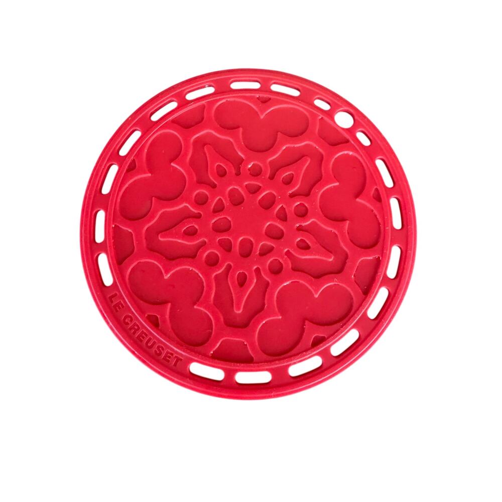 Le Creuset Silicone Trivet Red 8" Round Cerise Flower Manhole Hot Pad